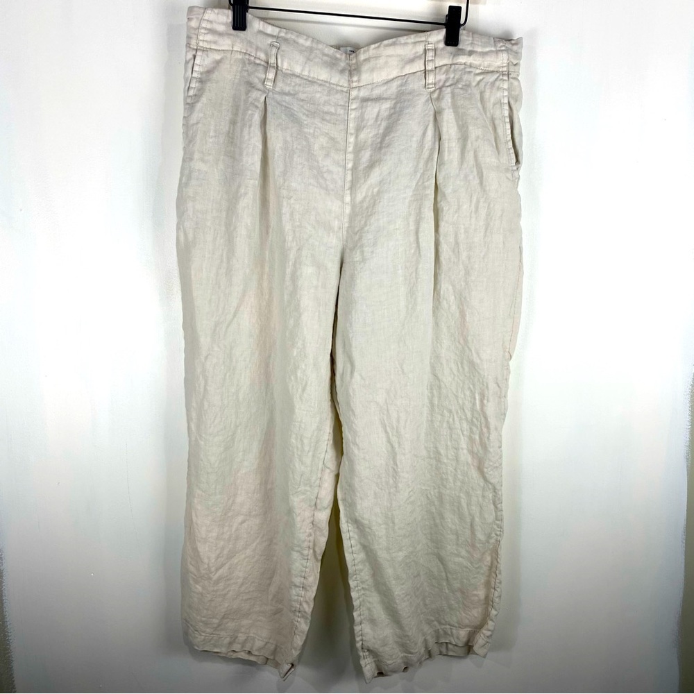 Nicole Miller 100% Linen Wide Leg Ankle Length Pull On Pants Beachy Lagenlook XL